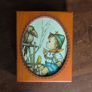 Vintage Hummel Wooden Music Box with Child and Bird Design